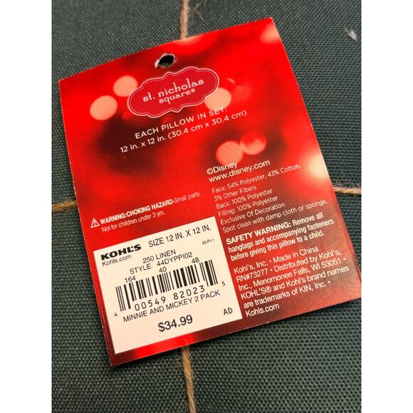 Disney Mickey & Minnie Mouse Christmas Throw Pillow Set Holiday Decor - Picture 5 of 6